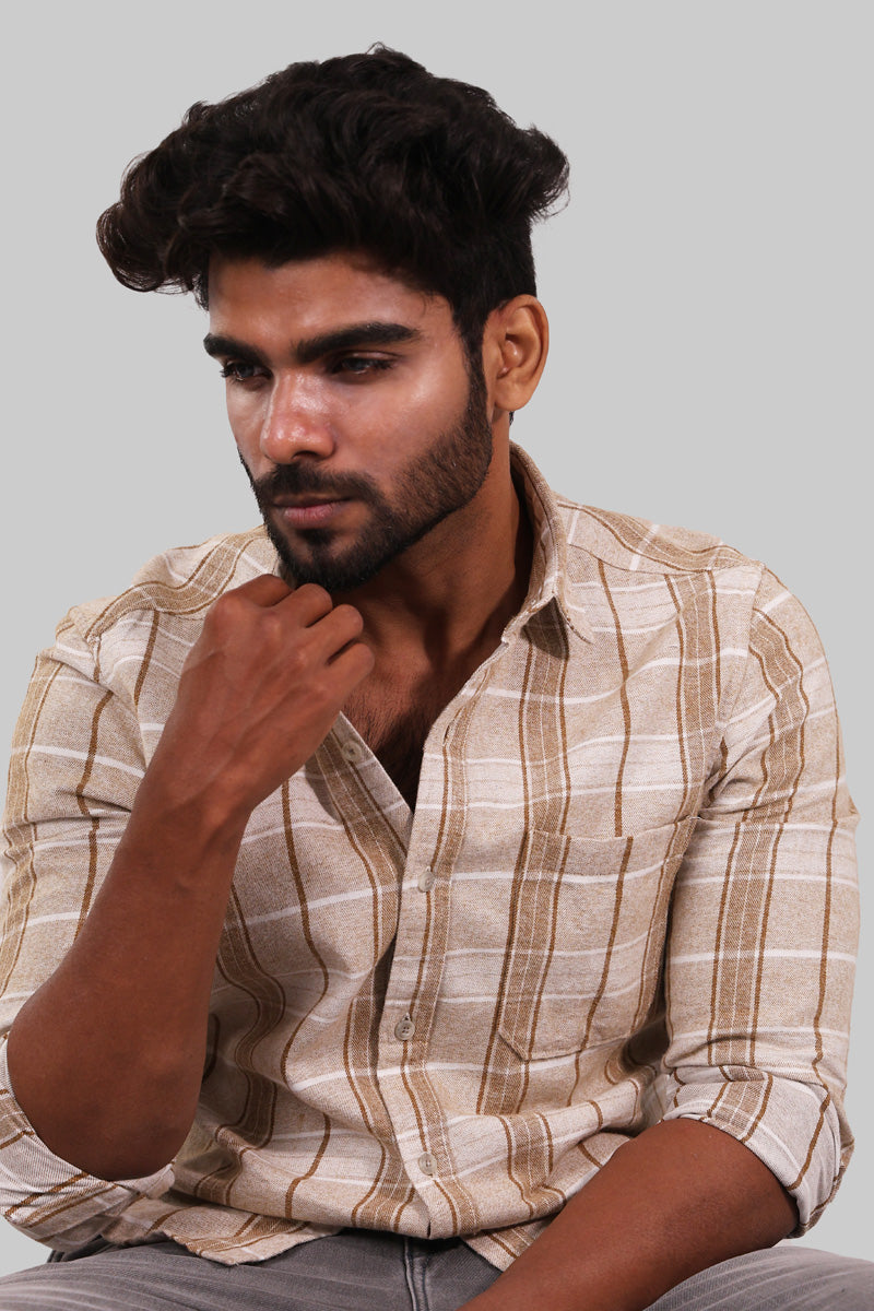 Beige Checked Flannel Shirt