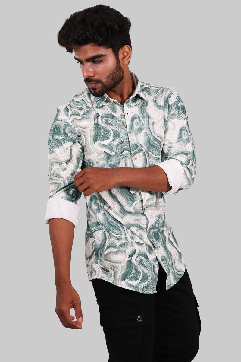 Green & White Abstract Printed Shirt