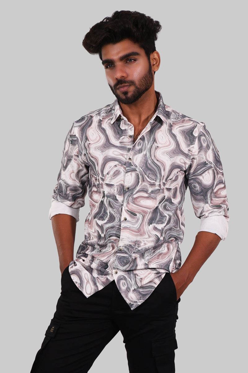Black & White Swirl Printed Full Sleeve Shirt