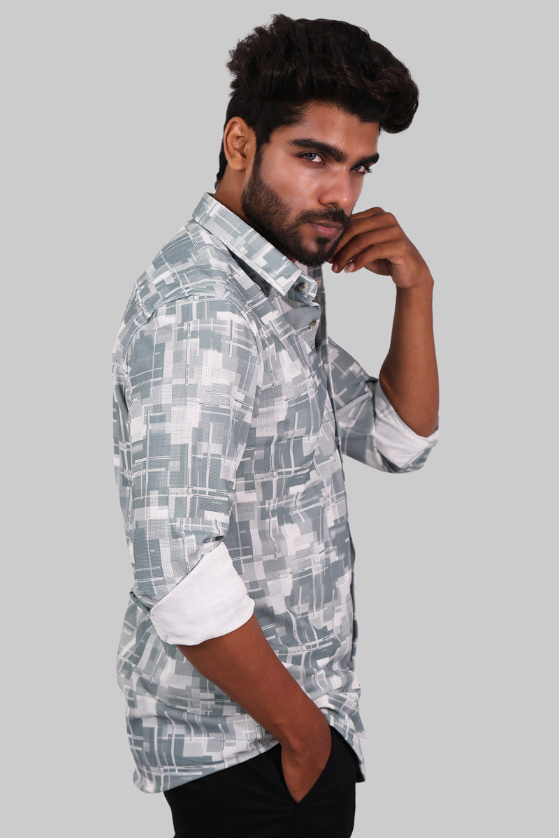 Grey Abstract Print Full Sleeve Shirt