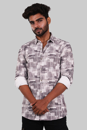 White & Spicy Pink Marble Print Full Sleeve Shirt