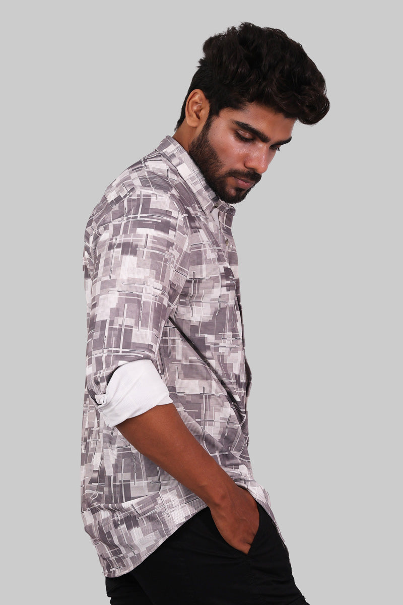 White & Spicy Pink Marble Print Full Sleeve Shirt