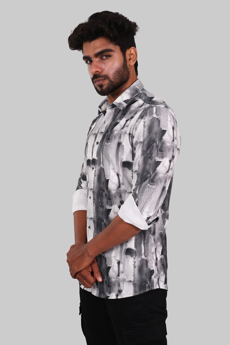 Black & Grey Abstract Print Full Sleeve Shirt