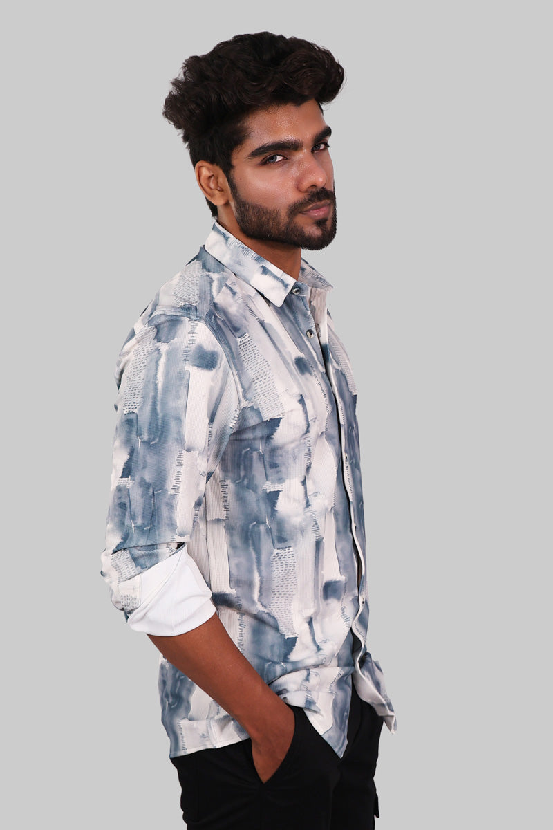 Light Blue Abstract Print Full Sleeve Shirt