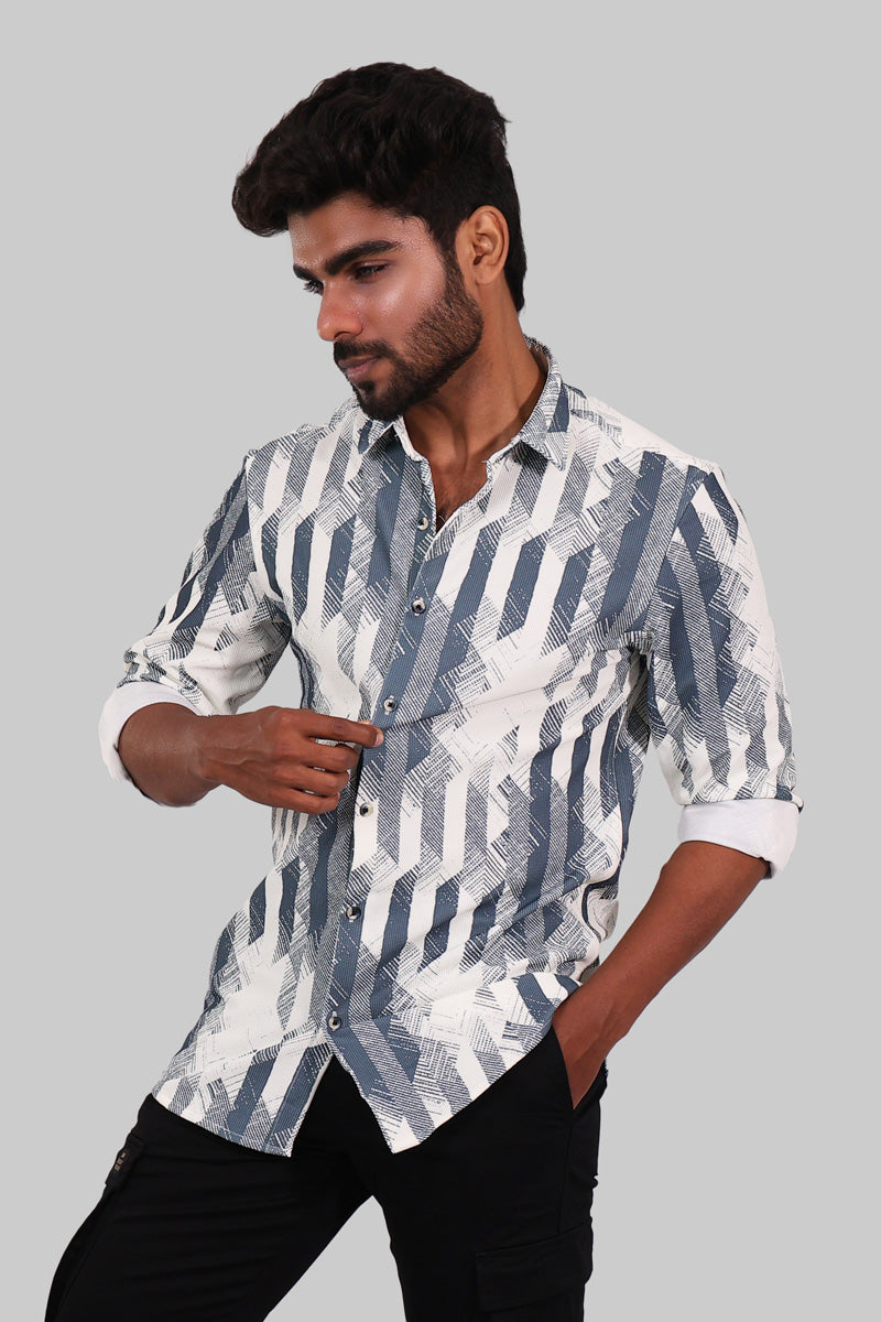 Blue & White Diagonal Stripe Full Sleeve Shirt