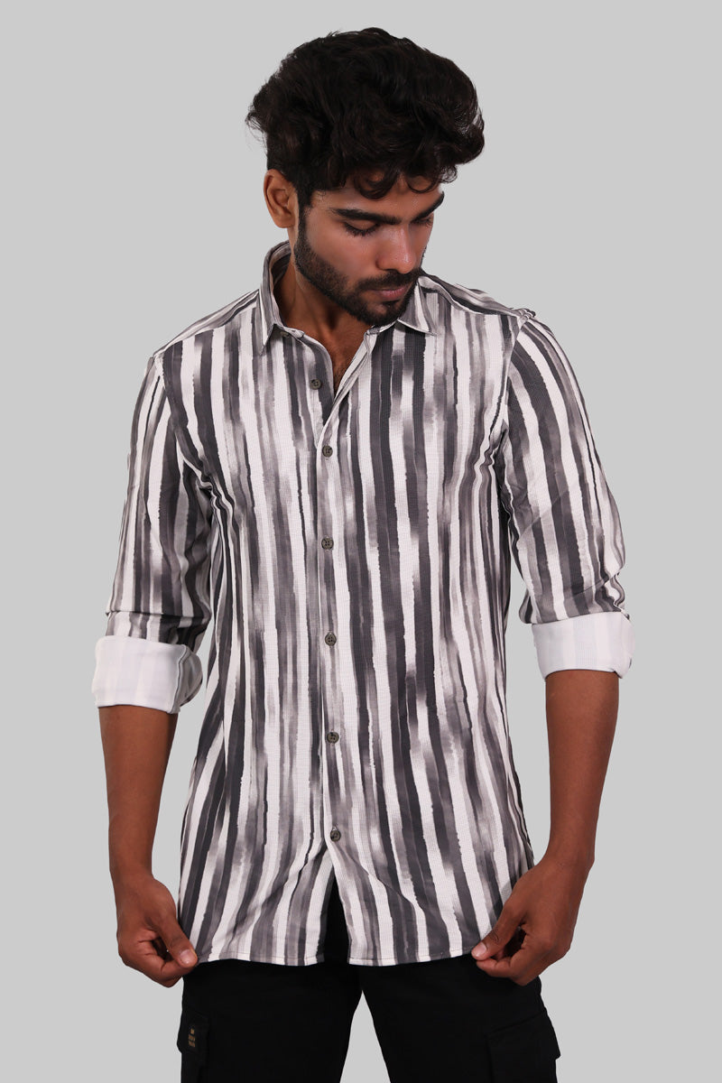 Black & White Brushstroke Stripe Full Sleeve Shirt
