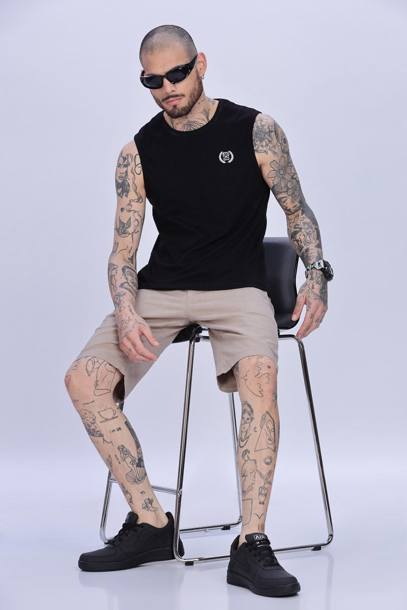 Dark Beige Relaxed Fit Drawstring Shorts