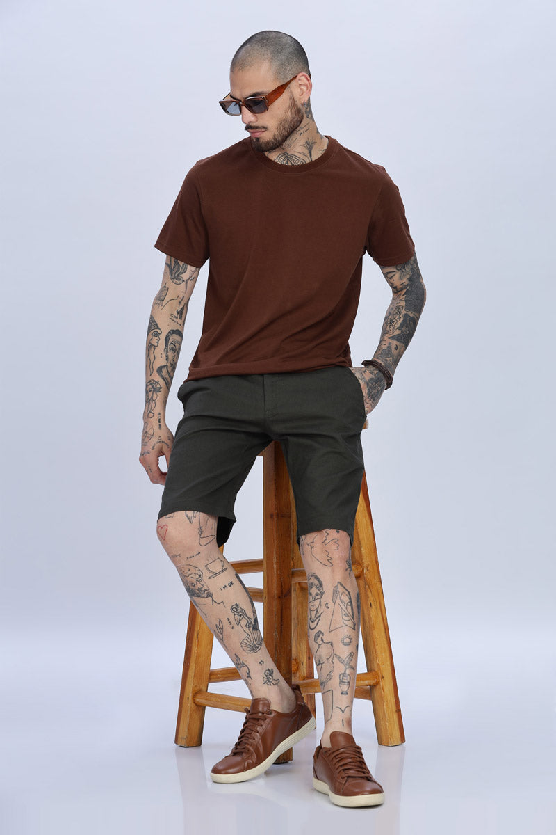 Dark Green Relaxed Fit Drawstring Shorts