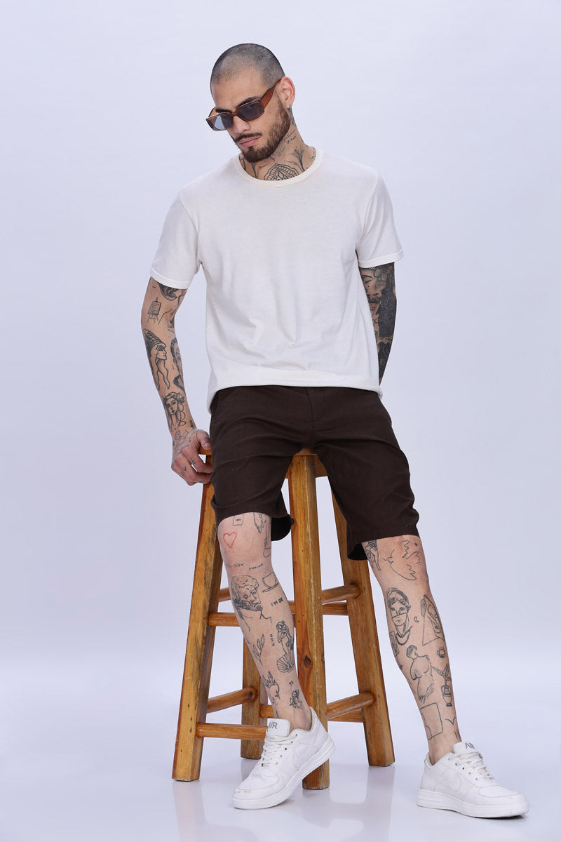 Reddish Brown Relaxed Fit Plain Shorts