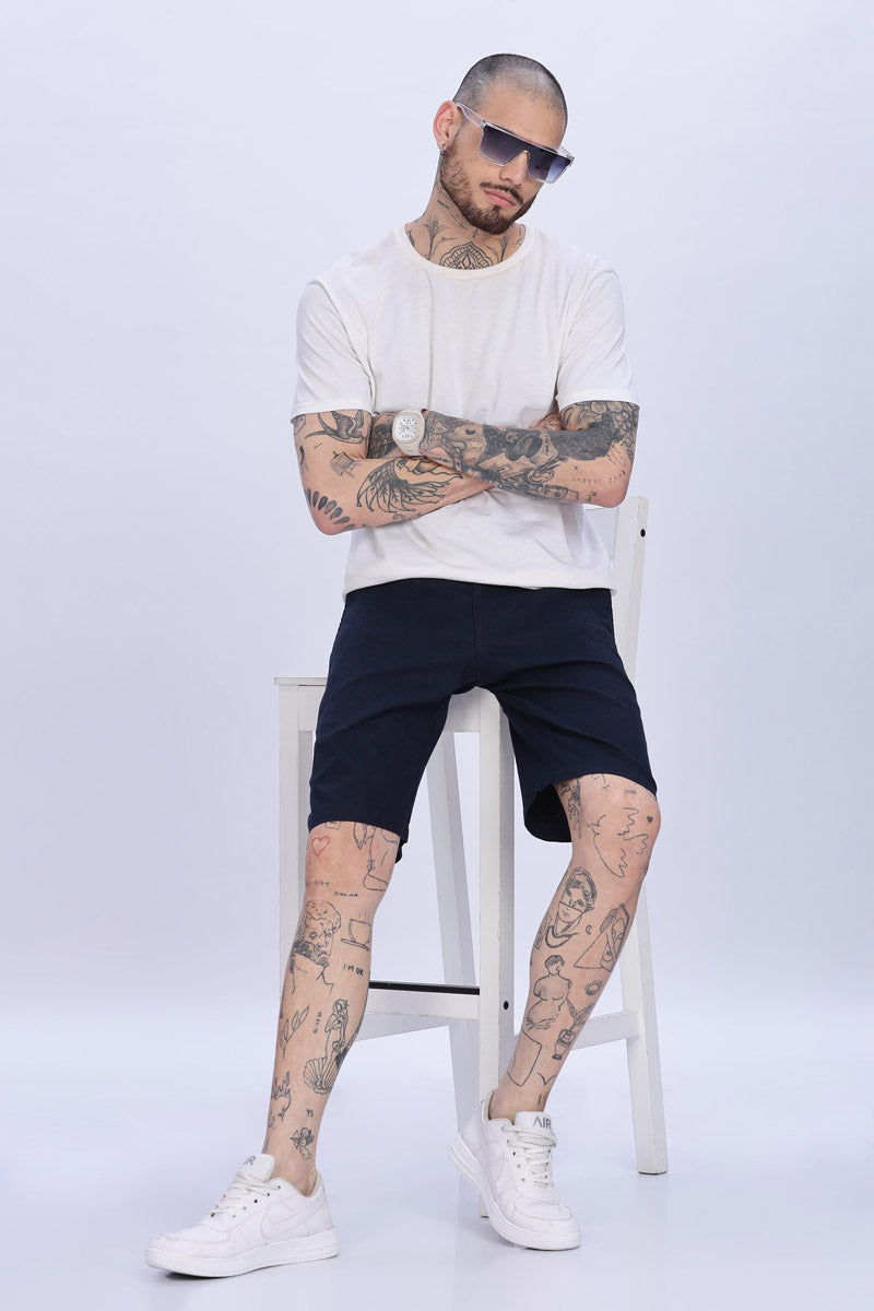 Navy Blue Relaxed Fit Cotton Shorts
