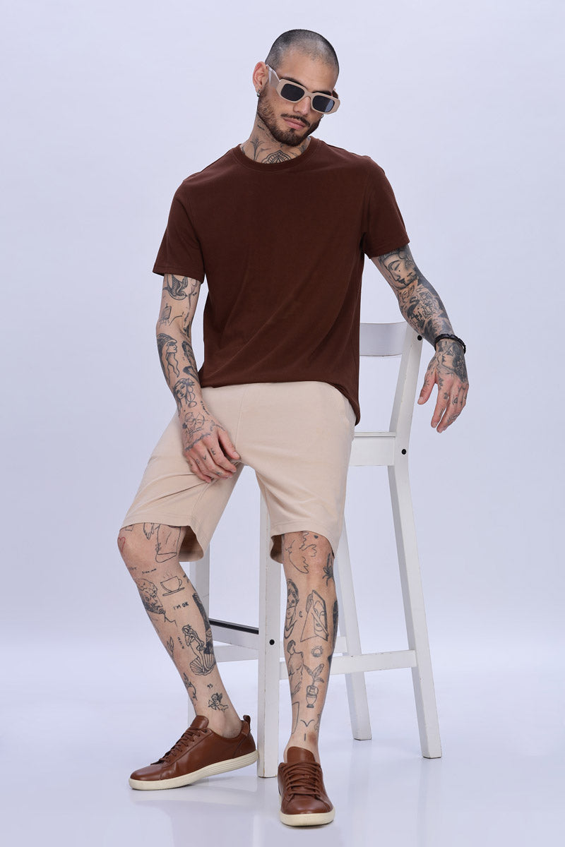 Beige Relaxed Fit Drawstring Shorts