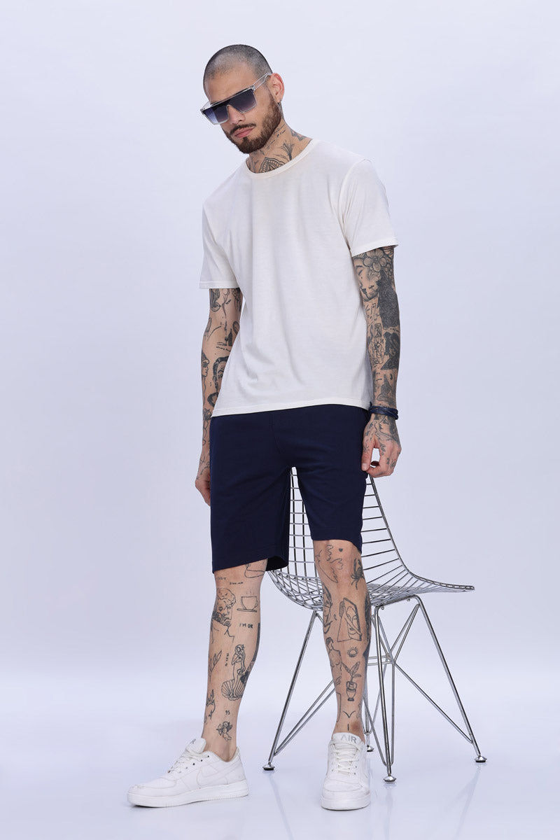 Navy Blue Relaxed Fit Drawstring Shorts