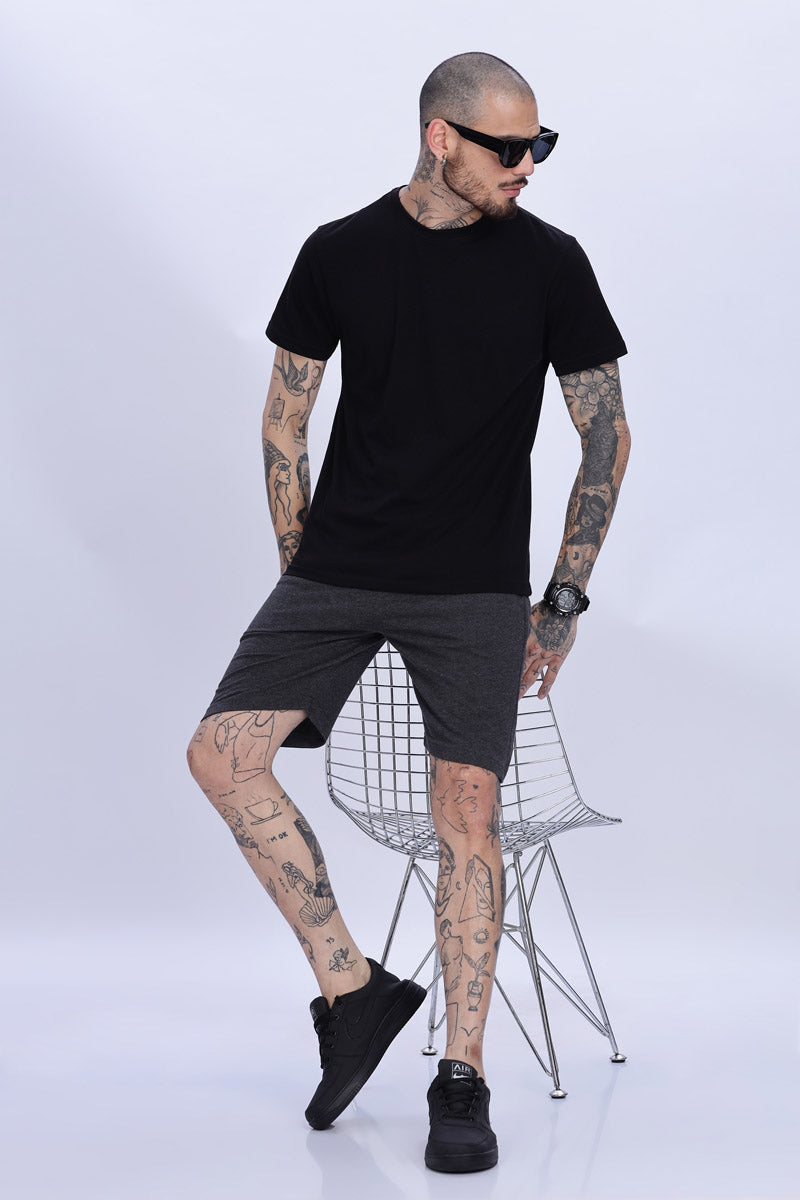 Charcoal Grey Plain Relaxed Fit Shorts