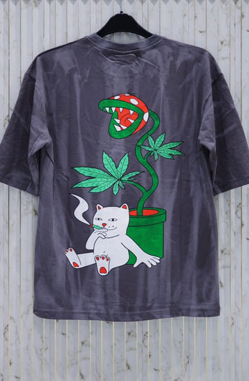 Dark Grey Graphic Printed Oversized Tee (Article B2105)