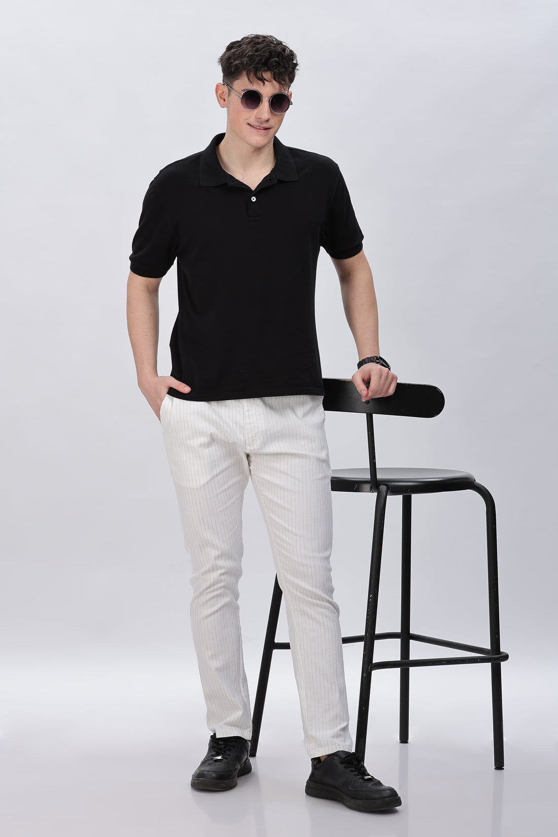 White Pinstriped Trouser Pants with Drawstring Waist