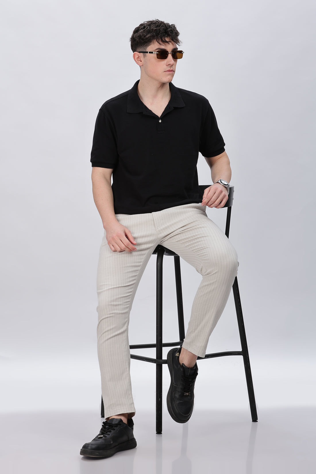 Off-White Pinstriped Trouser Pants with Drawstring Waist