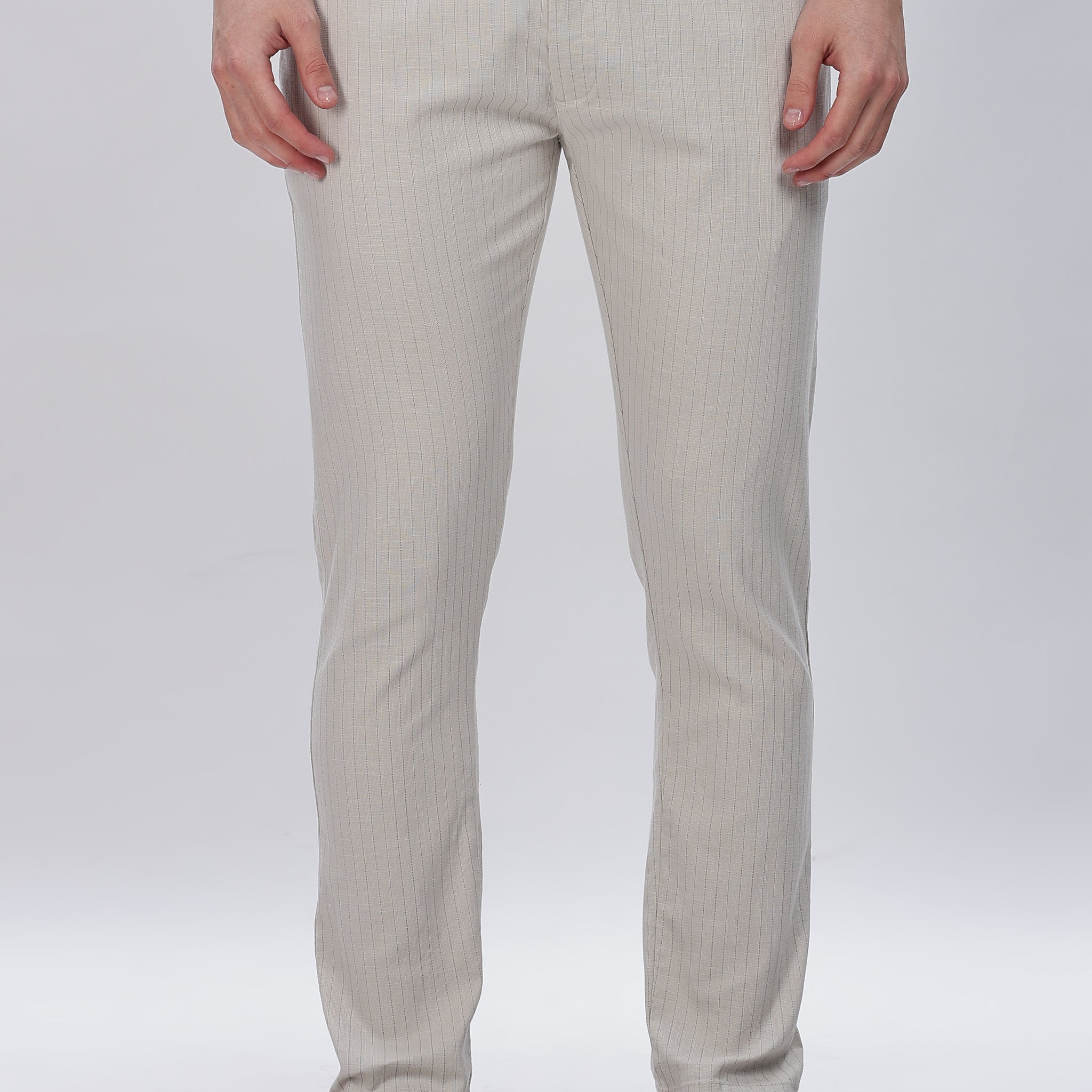 Off-White Pinstriped Trouser Pants with Drawstring Waist