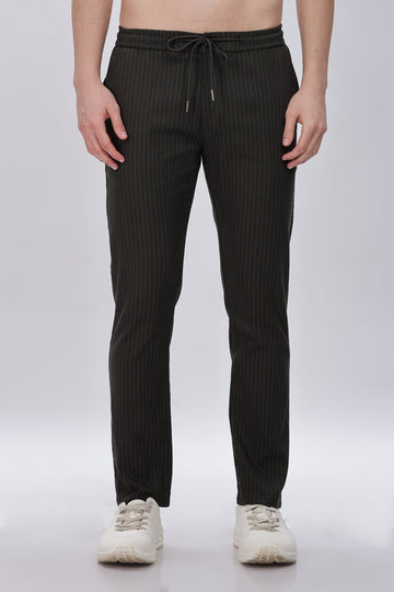 Black Pinstriped Trouser Pants with Drawstring Waist
