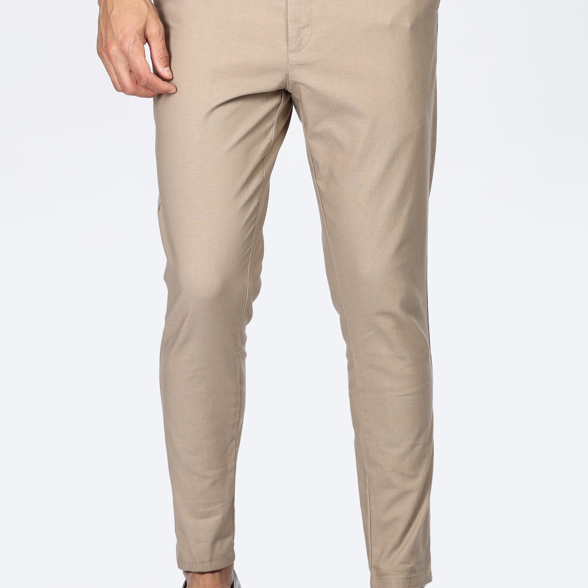 Beige Tapered Fit Trousers