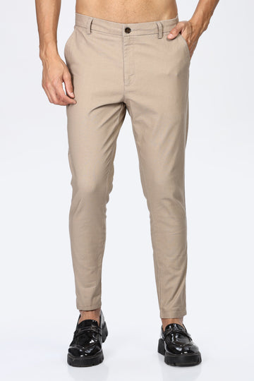 Beige Tapered Fit Trousers
