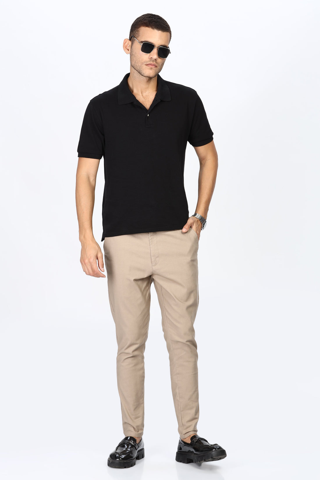 Beige Tapered Fit Trousers