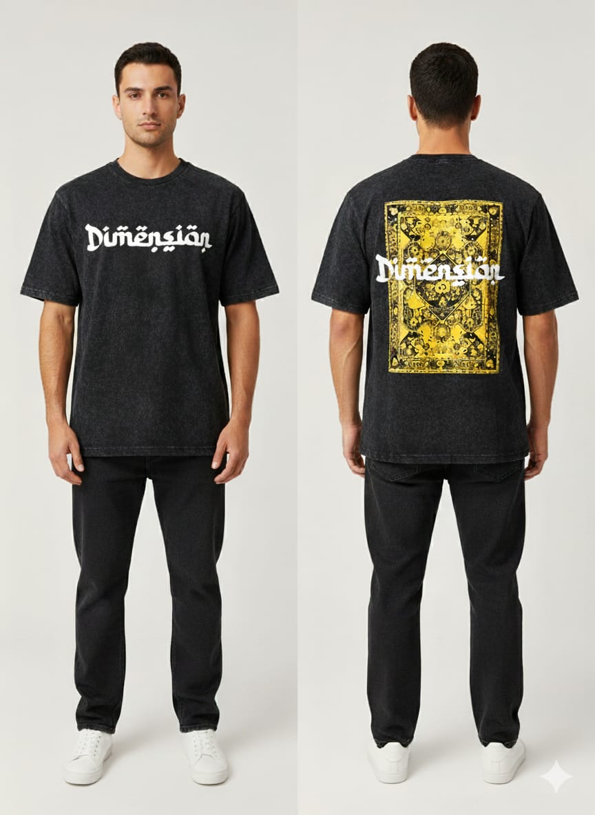 Black 3D Print Acid Wash Drop Shoulder Tees (Article B2102)