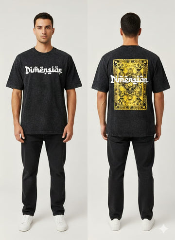 Black 3D Print Acid Wash Drop Shoulder Tees (Article B2102)