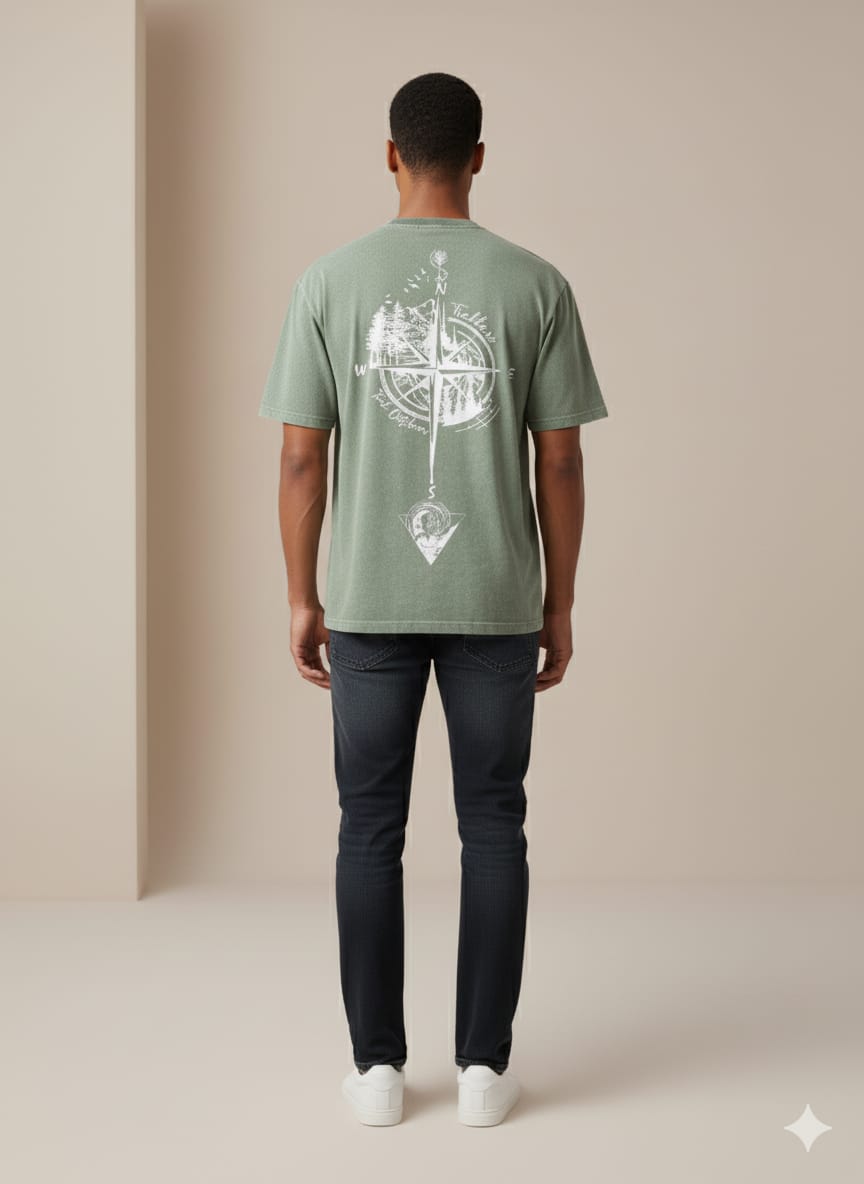 Green 3D Print Acid Wash Drop Shoulder Tees