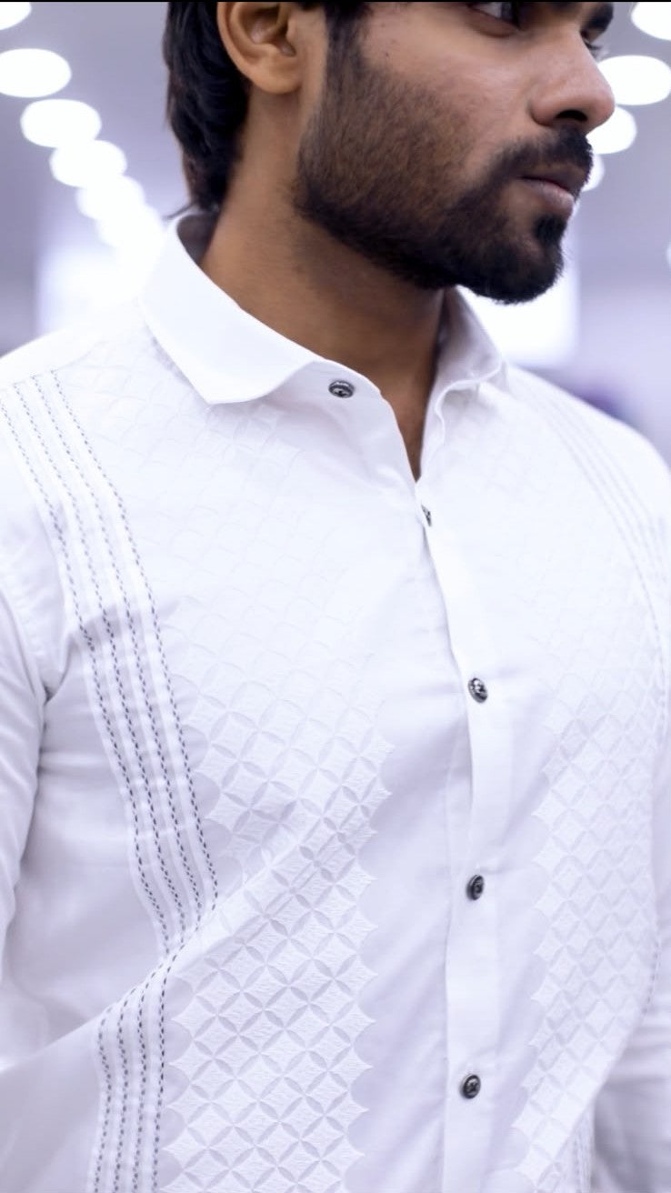 White Noir Embroidered Full Sleeve Shirts