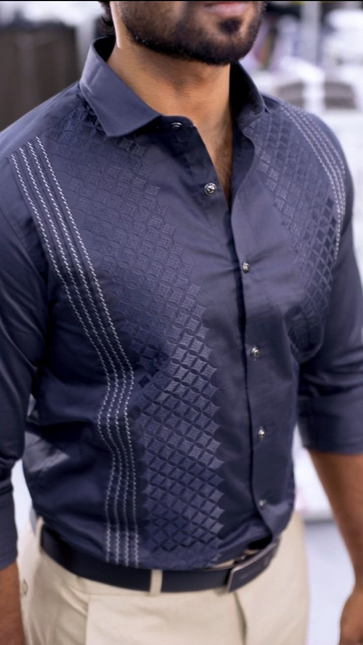 Slate Grey Noir Embroidered Full Sleeve Shirts