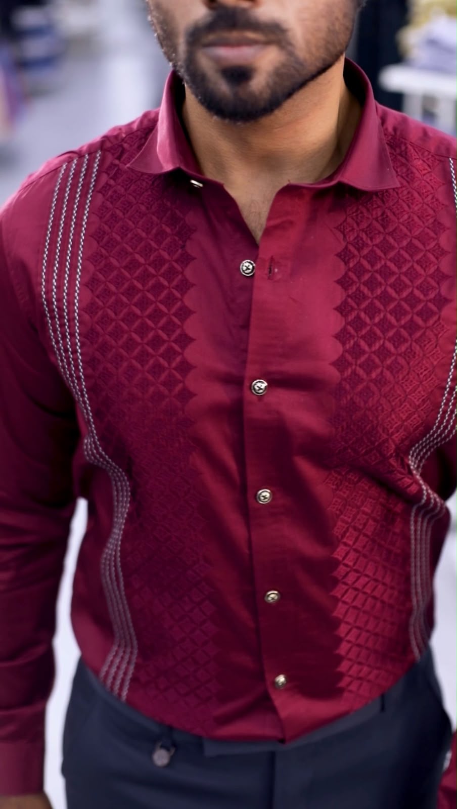 Wine Maroon Noir Embroidered Full Sleeve Shirts