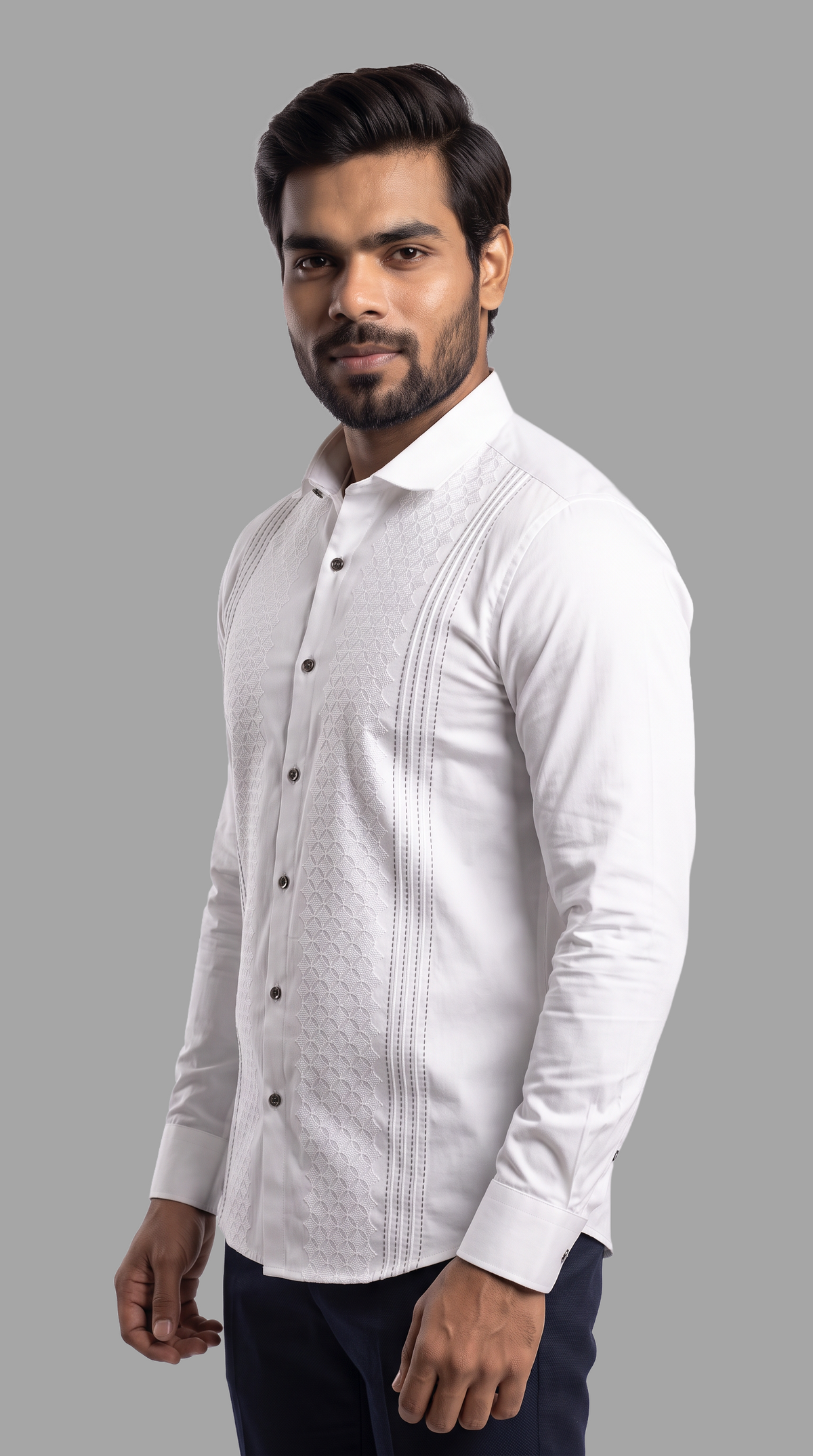 White Noir Embroidered Full Sleeve Shirts